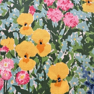 yellow pansy and asters vintage fabric scrap