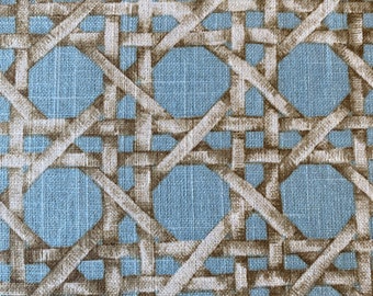 Vintage 1990s Braemore Fabrics Blue Bamboo Trellis Linen Upholstery Fabric, Braemore Fabrics Bamboo Trellis Fabric, Vintage Trellis Fabric