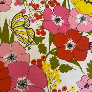 Vintage 1970s Waverly Glosheen Papillion Flower Power Fabric Scrap, Vintage Floral and Butterfly Fabric Scrap image 3