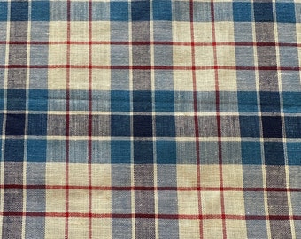 Antique late 1800s Handwoven Linen Blue Plaid Fabric BTY, Antique 1890s-1910 Blue Plaid Fabric BTY, Antique Handwoven Fabric BTY