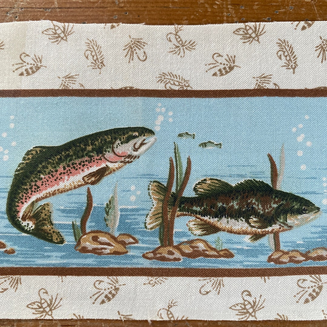 Vintage 1980s Cranston Print Works Trout and Bass Fabric Border, Vintage  Fish Fabric Panel, Vintage Fish Border Fabric 