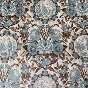 Vintage 1960er Jahre Jack Valentine Jacquard Provincial Life Stoffprobe, Landwirtschaftsstoff, Dudelsackstoff, Vintage-Stoff in Braun und Petrol