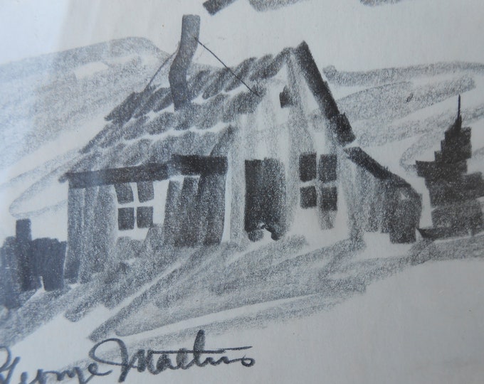 2 George Mathis Originals / Cabin Art Set / 2 Cabin Pencil Drawings / 2 ...