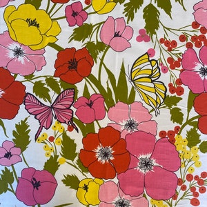 Vintage 1970s Waverly Glosheen Papillion Flower Power Fabric Scrap, Vintage Floral and Butterfly Fabric Scrap image 2