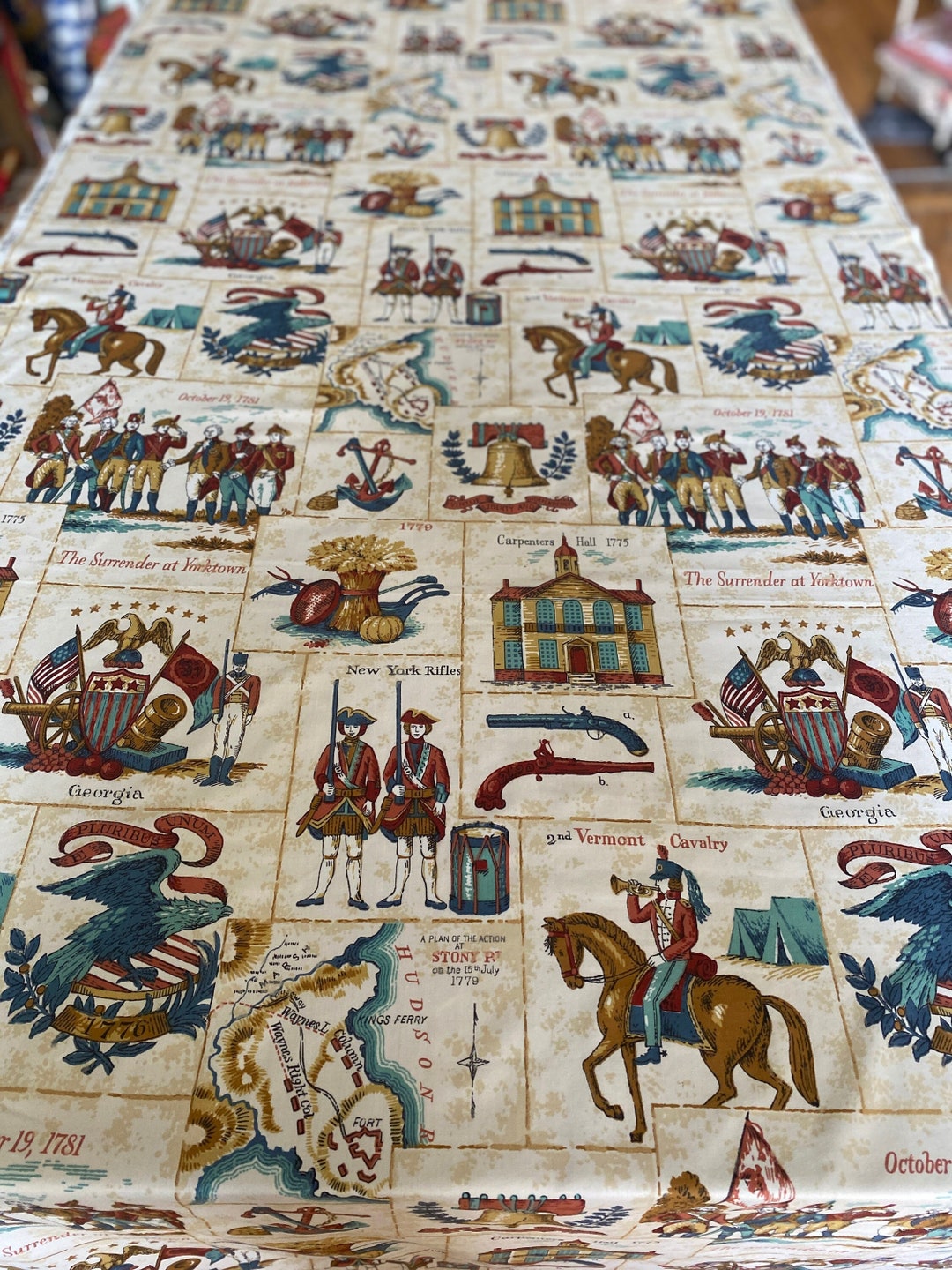 Vintage 1950s Waverly Bonded Fabrics yorktown Fabric Scraps, Vintage