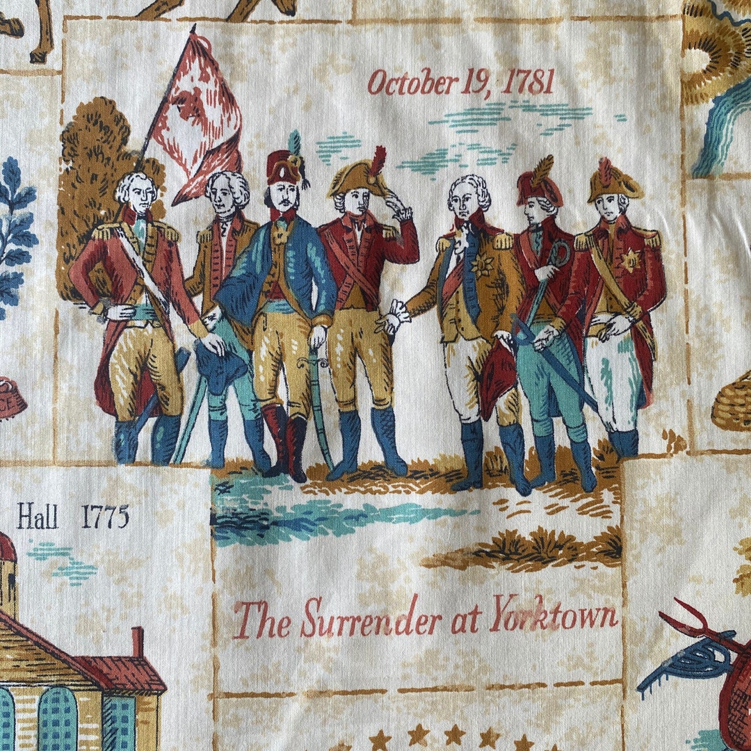 Vintage 1950s Waverly Bonded Fabrics yorktown Fabric, Vintage Patriotic