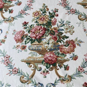 Tela de chintz con diseño floral de Greeff Fabrics, de 1991, vintage, de chintz con diseño floral de los años 90, vintage, con flores y lazos, tela Grandmillennial