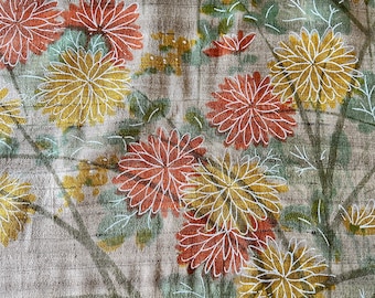 Vintage 1967 Scalamandré Silks Chrysanthemum Fabric Sample, Vintage Scalamandré Silks Chrysanthemum Fabric, Heirloom Chrysanthemum Fabric