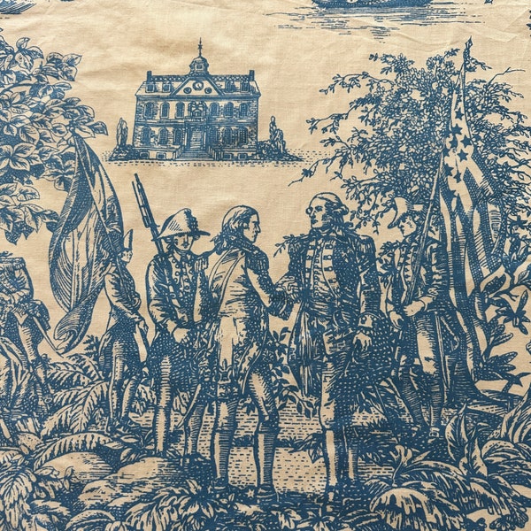 Vintage Schumacher 1950s "Newport Toile" Historic Document Fabric, Schumacher Newport Toile, Vintage George Washington Fabric, Vintage Toile