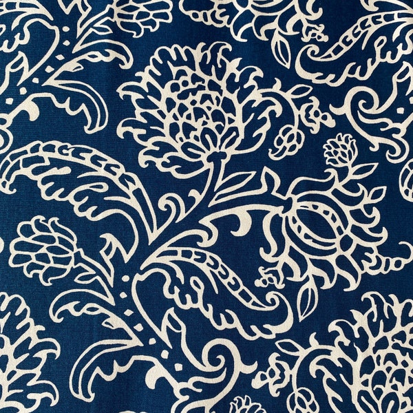 Vintage 1990s "Portrero" Canvas Upholstery Fabric by 5th Avenue Designs, Vintage 1990s Indigo Floral Canvas Fabric