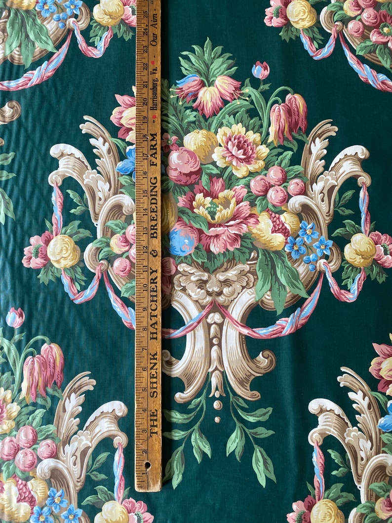 Vintage 1990s Di Lewis English Garden Collection 2 Emerald Green Chintz Fabric, Vintage 1990s Green Floral Chintz, Grandmillennial fabric image 5