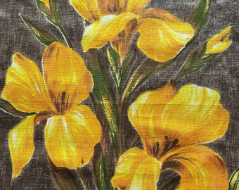 Vintage 1960s Honeycomb Yellow Iris Tea Towel, Vintage Irish Linen Iris Tea Towel, Vintage Yellow Iris Tea Towel, Vintage Tea Towels
