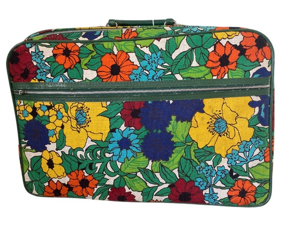 Vintage 1970s Flower Power Luggage, 1970s Floral P