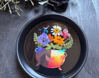 Cauldron Trinket Tray, Witchy Decor, Jewelry Tray, Ring Dish, Witch Gift, Cottage Witch Decor, Floral Cauldron Tray, Witchy Home Decor