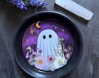 Ghost trinket tray, Halloween decor, Jewelry tray, Ring dish, Spooky lover gift, Whimsical art, Whimsy Goth decor, Witchy home decor, black