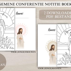 May include: Two printable notepads with a line drawing of a person walking towards a sunrise. The text "Algemene conferentie" is written in a circle above the person. The notepads are for taking notes during a conference. The text "91 pagina's" is written on the bottom left corner of the image.