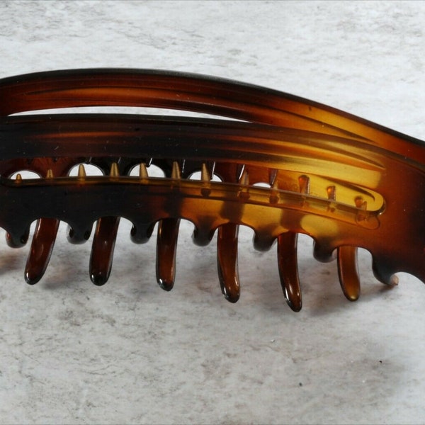Pente de cabelo vintage marrom grande, feito na França, 4"