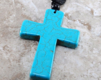 Dyed Howlite Cross Stone Red Adjustable Black Cord Necklace Jewelry 1 1 ...