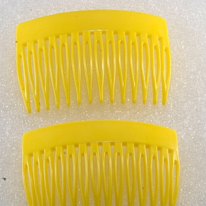 Vintage Side Comb Pair Yellow Plastic Hair Accessory Combs Signed France B