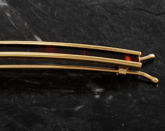 Vintage Hair Barrette Gold Tone Metal Tortoise Brown Inlay Wire Clasp Hair Accessory