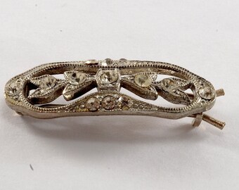 Vintage Hair Barrette Rhinestone Silver Metal Hair Jewelry 1/2" x 1 5/8"