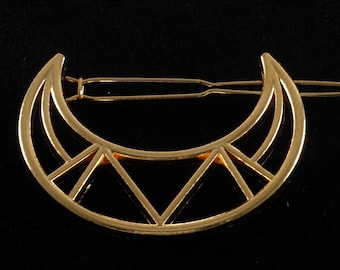 Pinza para el cabello vintage, metal dorado, diseño geométrico de luna, accesorio para el cabello, 1 1/2" x 1 7/8"