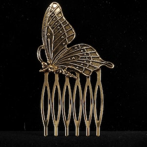 Vintage Hair Comb Butterfly Gold Tone Metal 2" x 1 1/4"