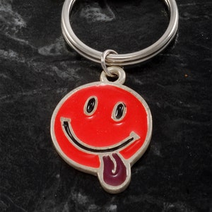 VTG Schlüsselanhänger Orange Emaille Happy Face silberfarben Metall Schlüsselanhänger