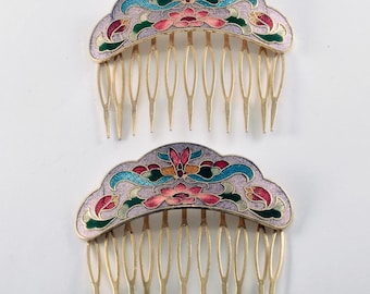 Peineta vintage de cloisonné con peineta lateral de metal dorado de 5 cm (2 pulgadas)