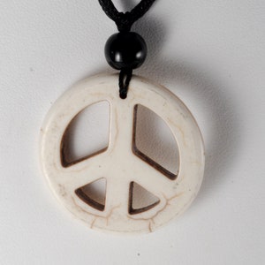Dyed Howlite Stone White Peace Sign Adjustable Black Cord  Necklace Jewelry