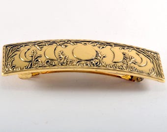 Vintage Hair Barrette Gold Tone Metal Moon Phase Top Hair Accessory 1"x 3 1/2"
