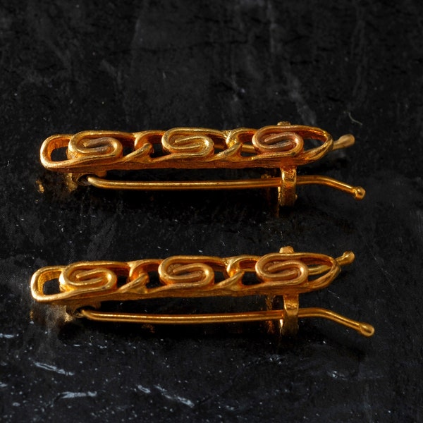 Vintage Barrette Pair Gold Tone Metal Swirl Design Small Hair Clip Accessory 1/4" x 1 1/4"