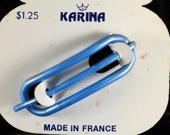 Vintage Karina Hair Slide Barrette Blue Plastic France Slide Hair Accessory