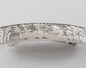 Vintage Hair Barrette Silvertone Metal Forest Full Moon Sun  display picture 3