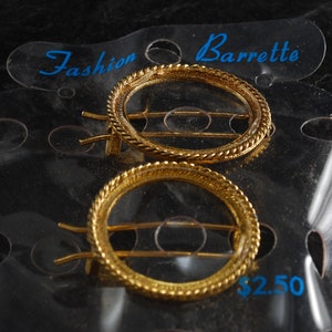 Vintage Barrette Pair Gold Tone Metal Round Frame Design Hair Accessory