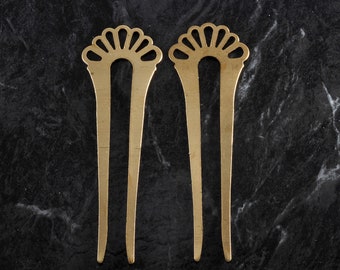 Vintage Hair Fork Pair Brass Metal Raw Stock Hair Stick Hair Accessory Decorative Made in USA