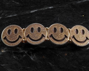 Vintage Hair Barrette Gold Tone Metal Happy Face Happy Face Hair Accessory