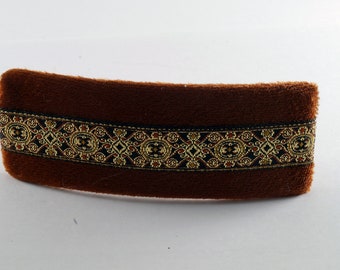 Vintage Hair Barrette Fabric Brown and Gold  Hair Accessory