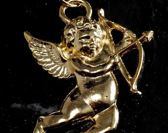 Vintage Cupid Key Chain Gold Plated Metal Wings Key Fob Ladies Accessories