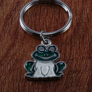 Vintage Skater Frog Ribbit Enamel Silver Tone Metal Key Chain Metal Key Fob