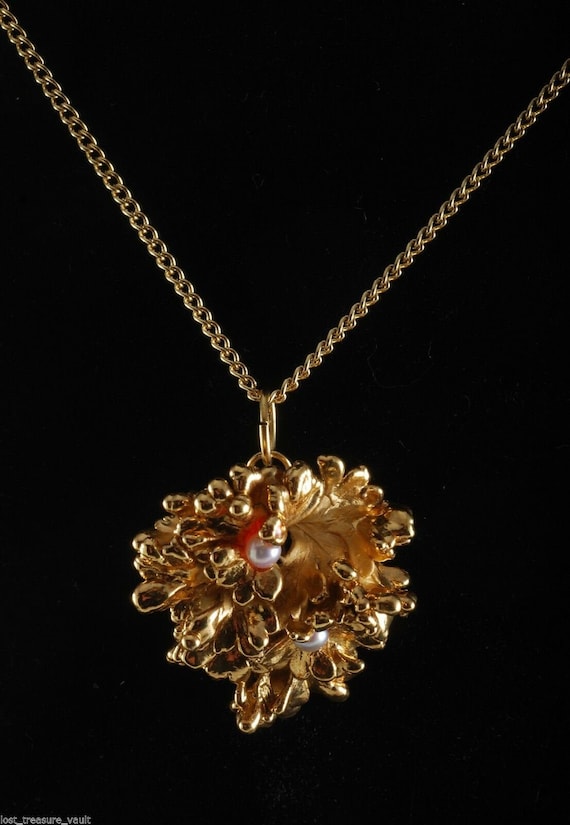 OOAK Petrified Flower Vintage Necklace Jewelry 24 