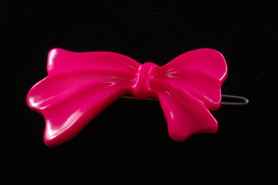 Vintage Hair Barrette Pink Bow Plastic Metal Wire… - image 3