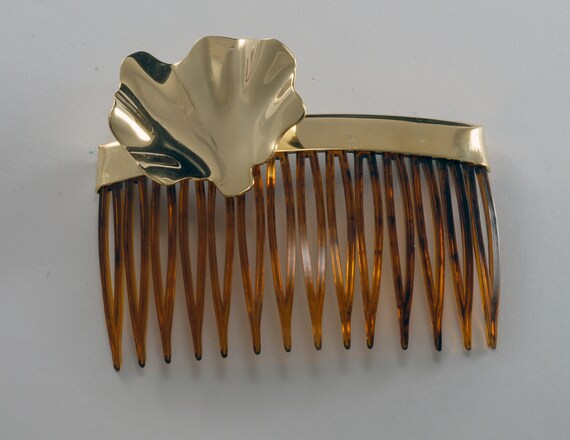 Vintage Hair Comb Metal Topper Gold Tone Scallop … - image 2