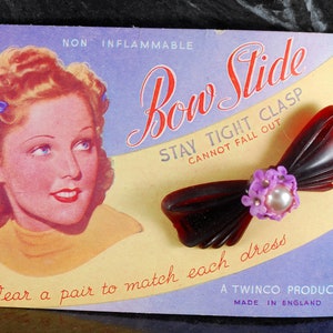 Vintage 1950&#39;s Hair Barrette Bow Slide Twinco Product NOS 3/4&quot; x 2&quot; Made in England