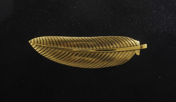 Vintage Hair Barrette Gold Tone Metal Feather Top Hair  display picture 2