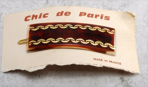 Vintage Hair Barrette 60's Made France Gold Ename… - image 1