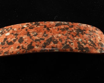 Vintage Hair Barrette Rectangle Marbled Laminate on Wood Hair Accessory Orange White Gray