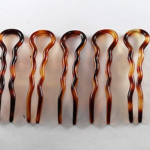 Vintage Hair Fork Tortoise Color Plastic 5 Piece Hair Accessory Hair Notion Signed France