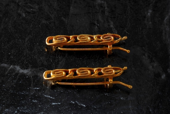 Vintage Barrette Pair Gold Tone Metal Swirl Design Small 