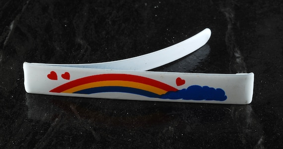 Vintage Hair Barrette Karina Rainbow Hearts White… - image 2